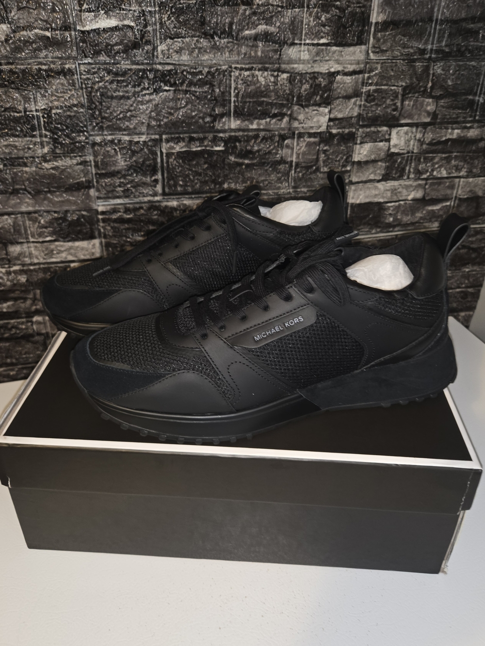 New Michael Kors Theo Men’s Circular Mesh Leather Sneaker Black US 10.0